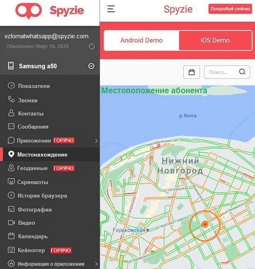 Spyzie панель управления